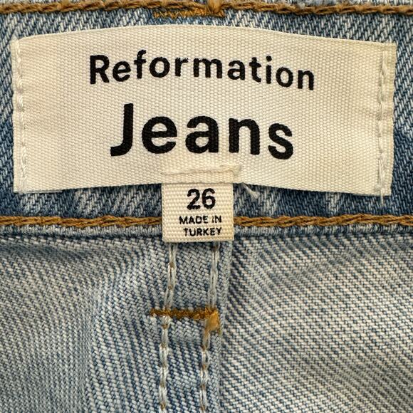Reformation Cynthia High Rise Straight Cropped Jeans Tahoe Destroyed - Picture 7 of 8